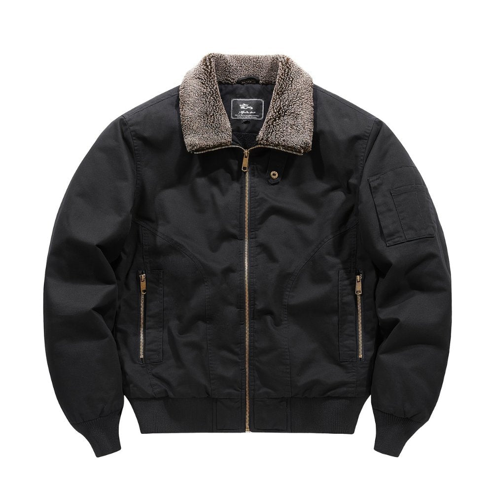 Men's Sherpa Collar Bomber Jacket Zip Front - Black
