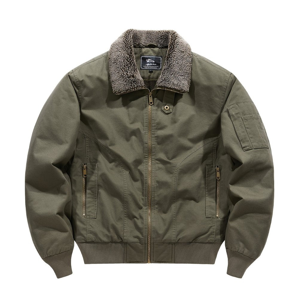 Men's Sherpa Collar Bomber Jacket Zip Front - Green