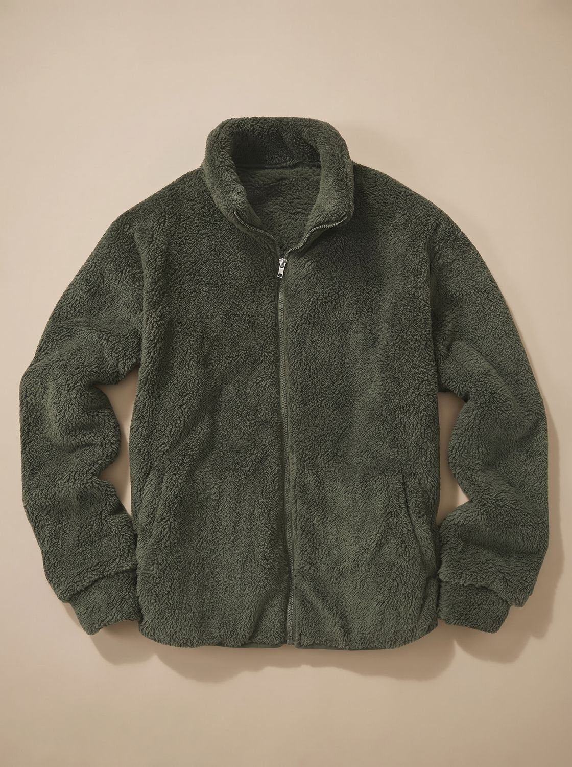 Men's Sherpa Fleece Full-Zip Stand-Collar Plush Jacket - Green