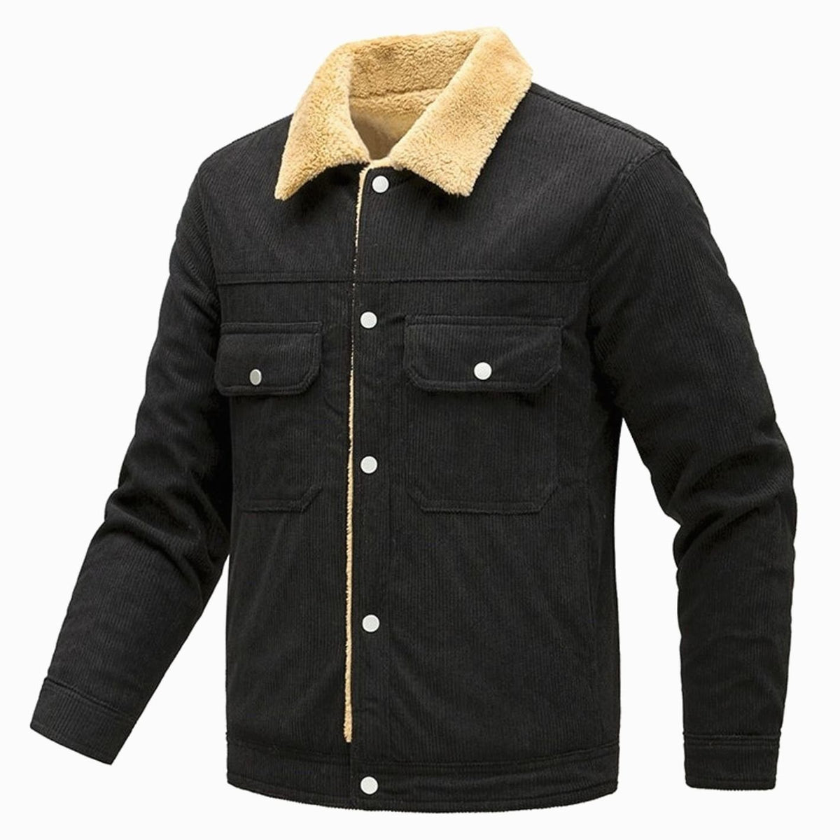 Men's Sherpa-Lined Corduroy Button-Up Jacket with Chest Pockets
