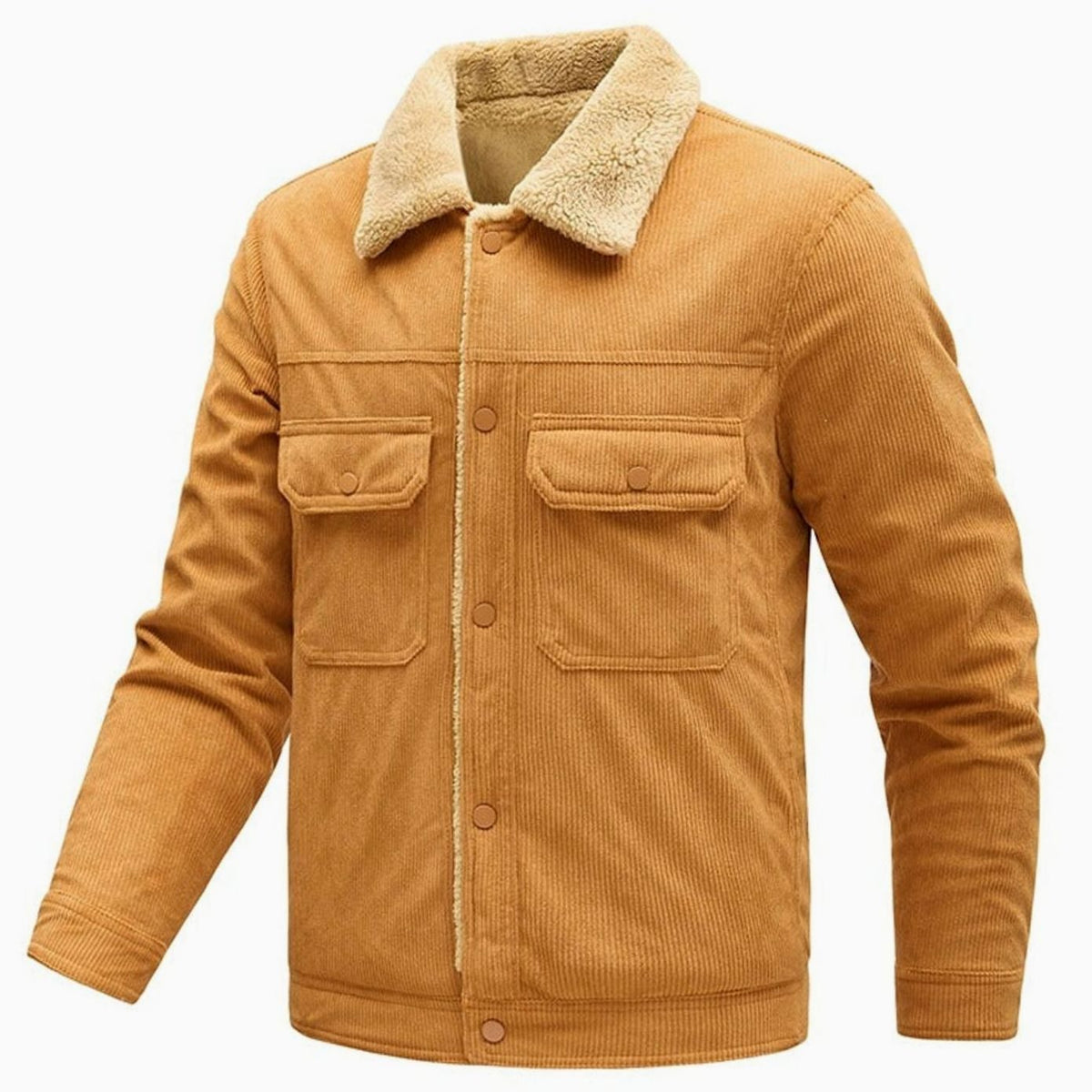 Men's Sherpa-Lined Corduroy Button-Up Jacket with Chest Pockets