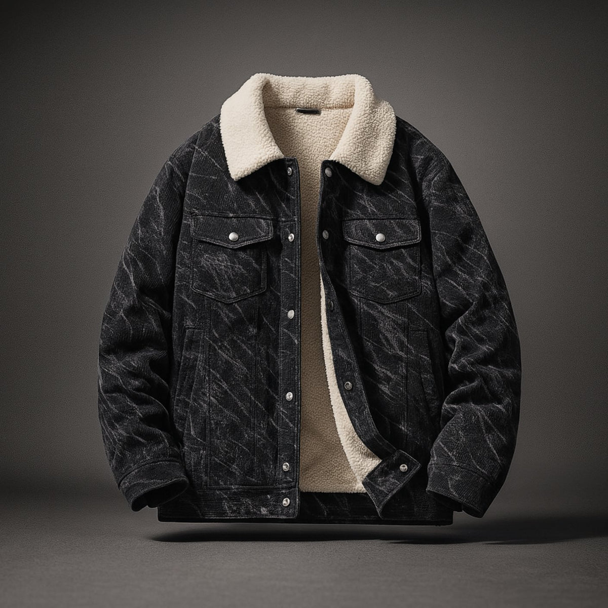 Men's Sherpa-Lined Corduroy Trucker Jacket - Black