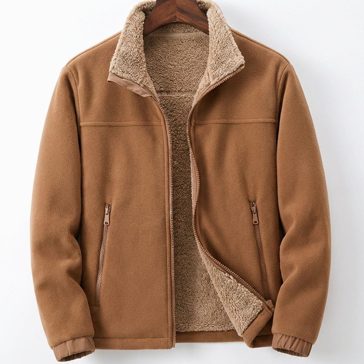 Men's Sherpa-Lined Full-Zip Fleece Jacket - Caramel