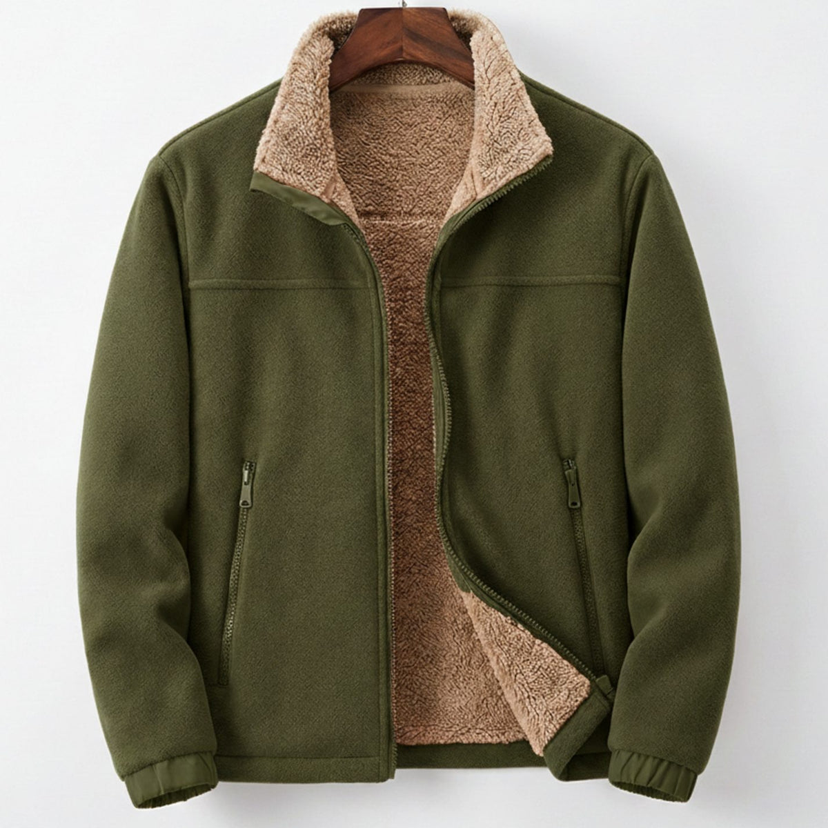 Men's Sherpa-Lined Full-Zip Fleece Jacket - Army Green