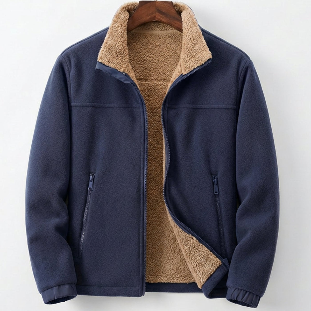 Men's Sherpa-Lined Full-Zip Fleece Jacket - Dark Blue