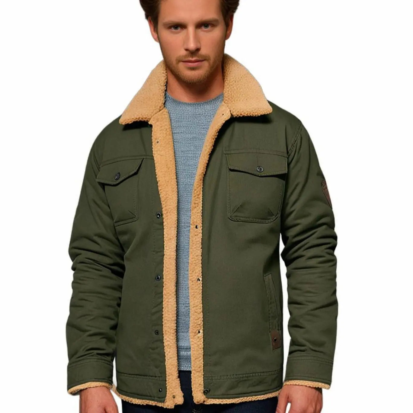 Men's Sherpa-Lined Relaxed-Fit Snap-Button Winter Jacket