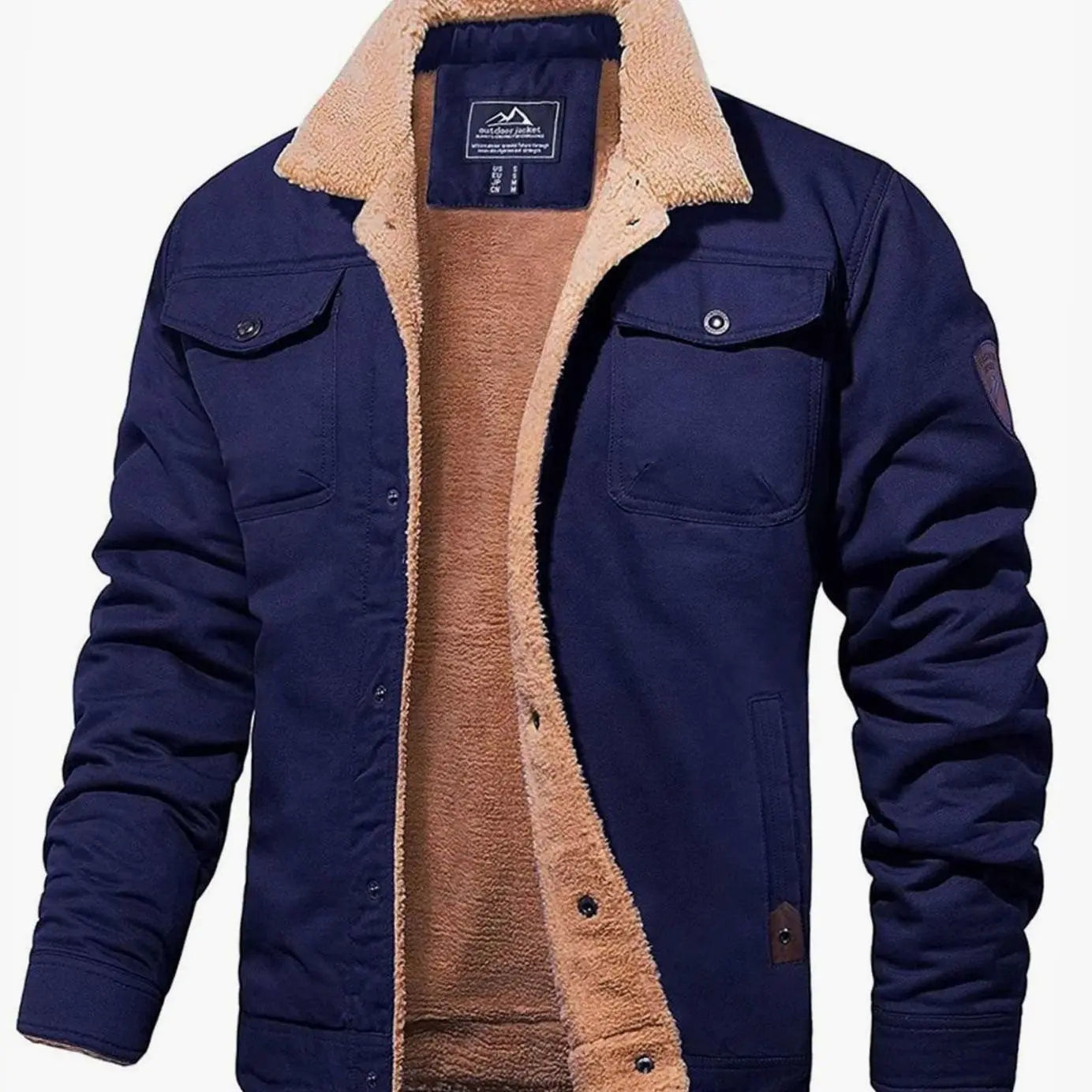 Men's Sherpa-Lined Relaxed-Fit Snap-Button Winter Jacket - Navy Blue