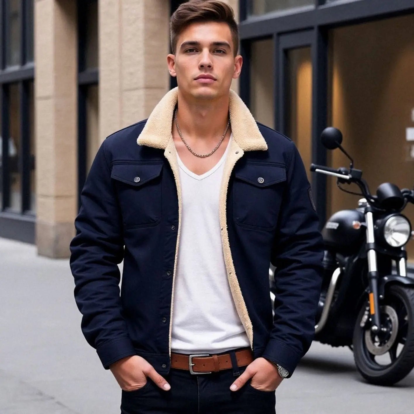 Men's Sherpa-Lined Relaxed-Fit Snap-Button Winter Jacket