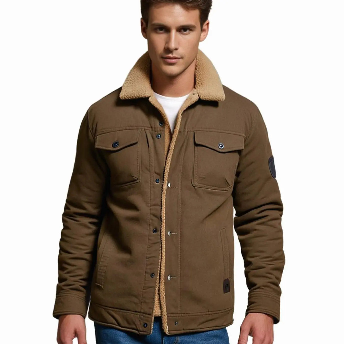 Men's Sherpa-Lined Relaxed-Fit Snap-Button Winter Jacket