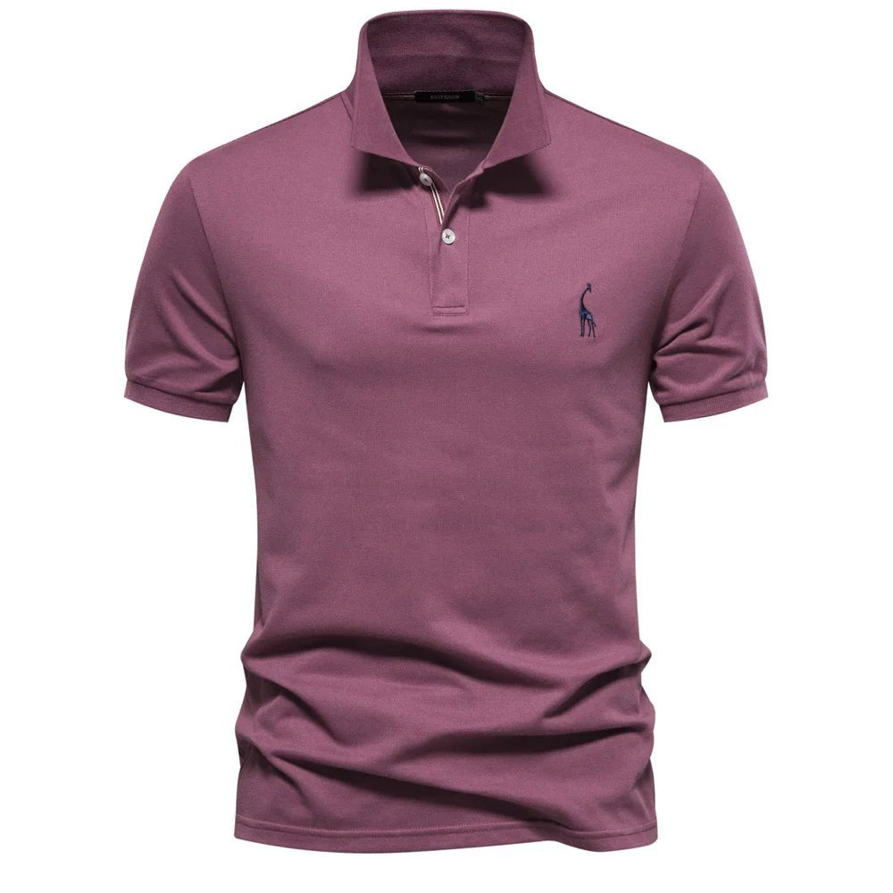 Men's Short Sleeve Polo Shirt Button Placket Giraffe Emblem - Purple