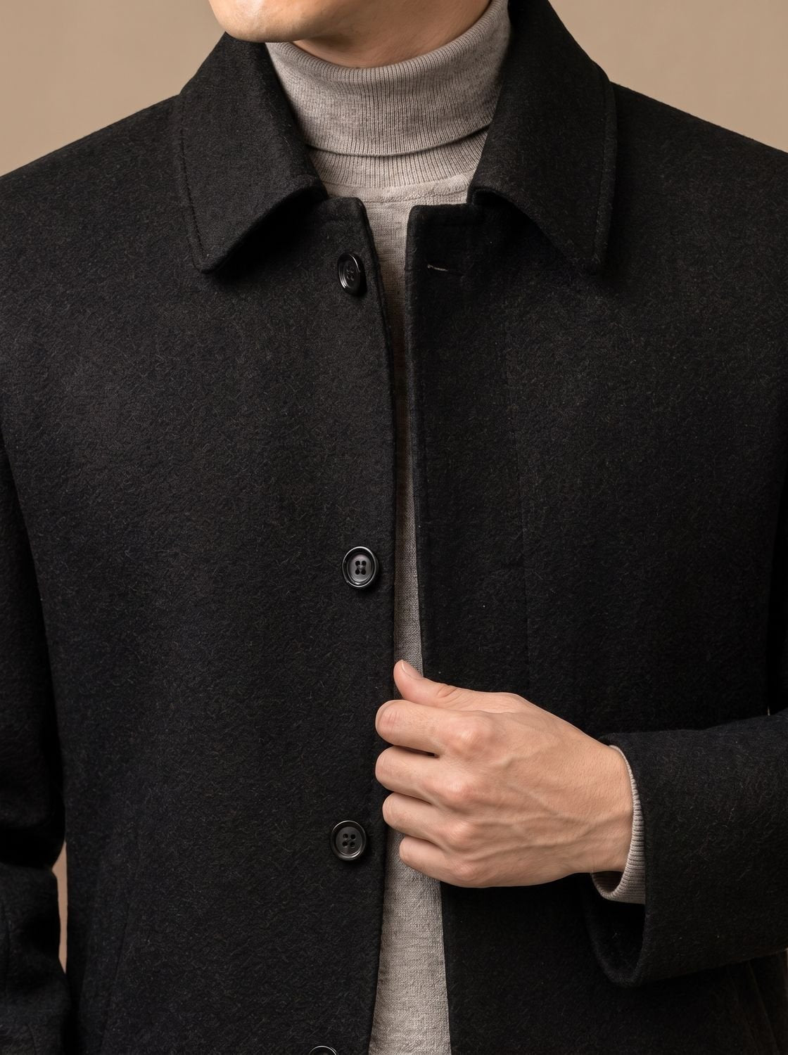 Men's Single-Breasted Wool Jacket Pointed Collar Coat