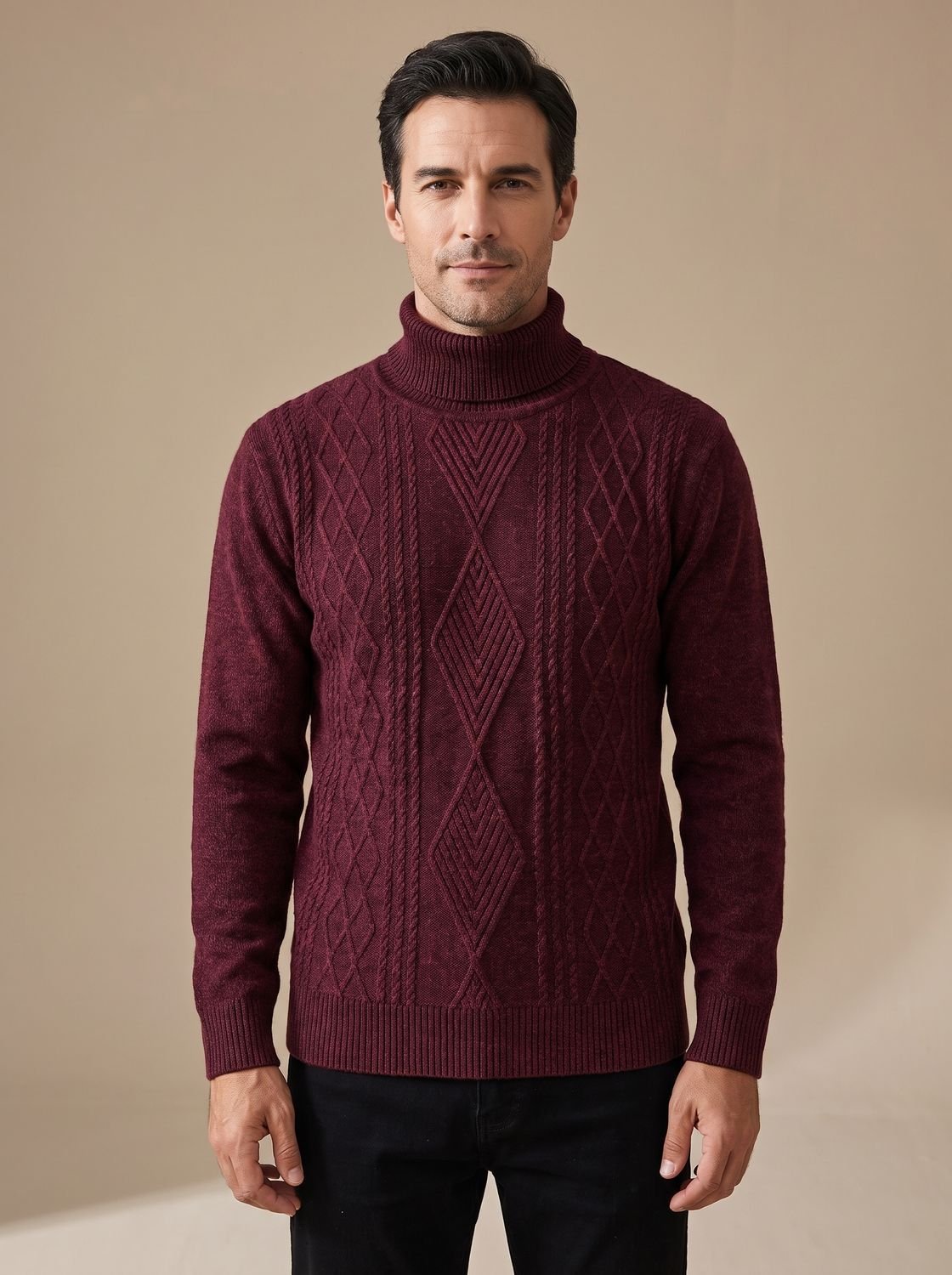 Men's Slim-Fit Cable-Knit Turtleneck Jumper