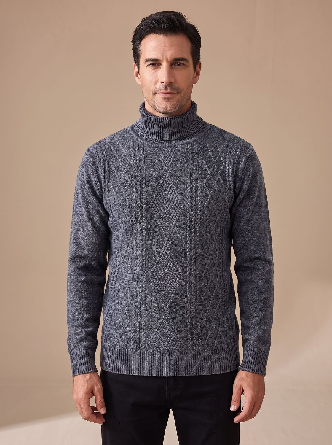 Men's Slim-Fit Cable-Knit Turtleneck Jumper