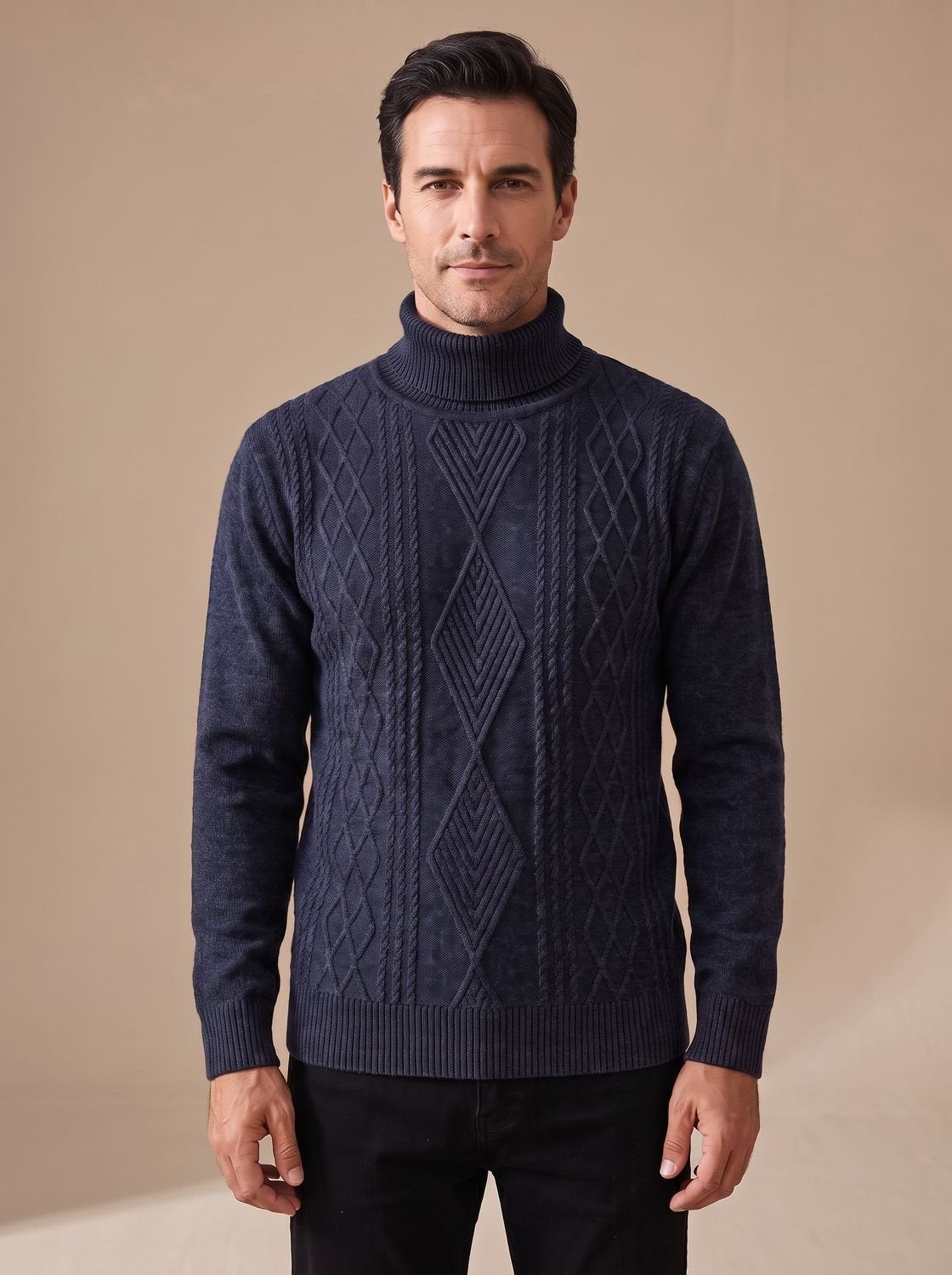 Men's Slim-Fit Cable-Knit Turtleneck Jumper
