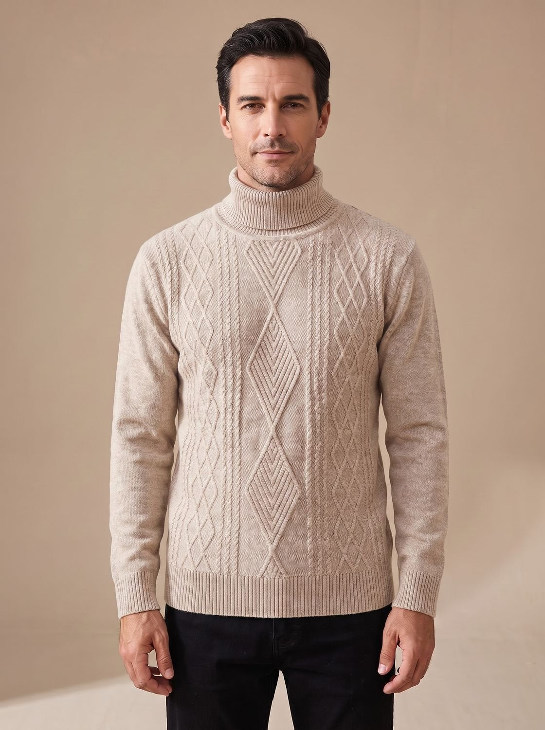 Men's Slim-Fit Cable-Knit Turtleneck Jumper