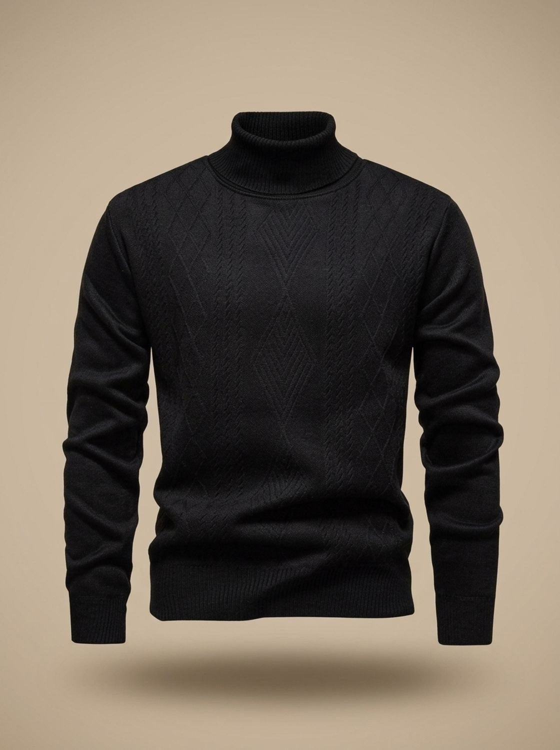 Men's Slim-Fit Cable-Knit Turtleneck Jumper - Black