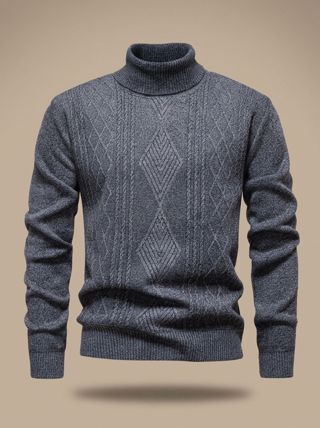 Men's Slim-Fit Cable-Knit Turtleneck Jumper - Light Grey