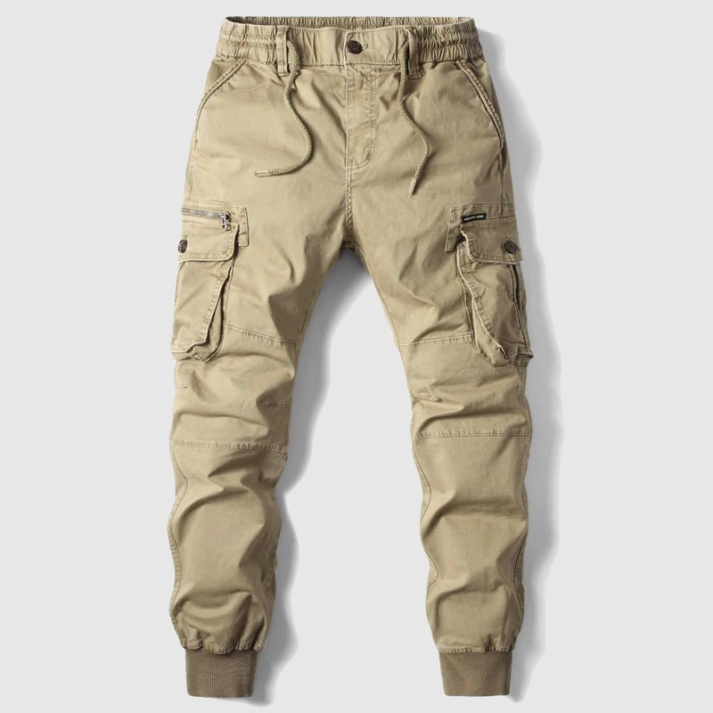 Men's Slim Fit Cargo Joggers with Utility Pockets - Khaki