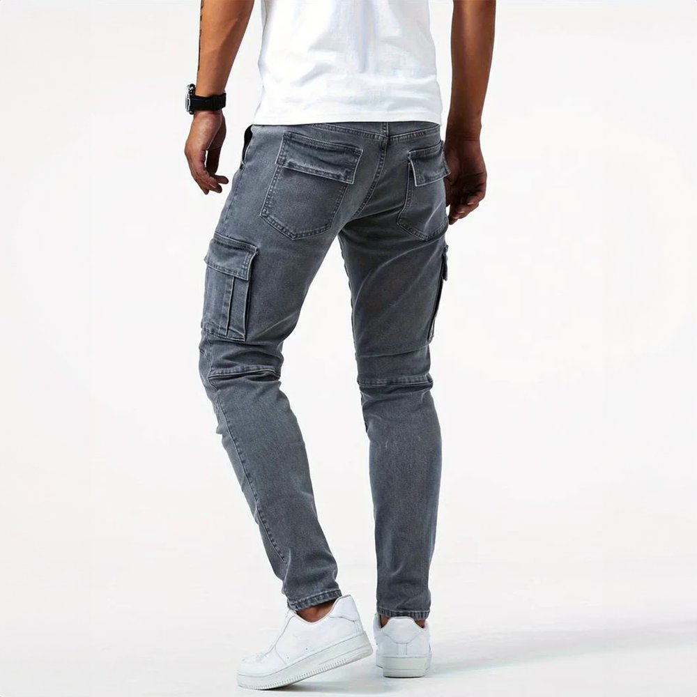 Men's Slim Fit Cargo Trousers Side Flap Pockets