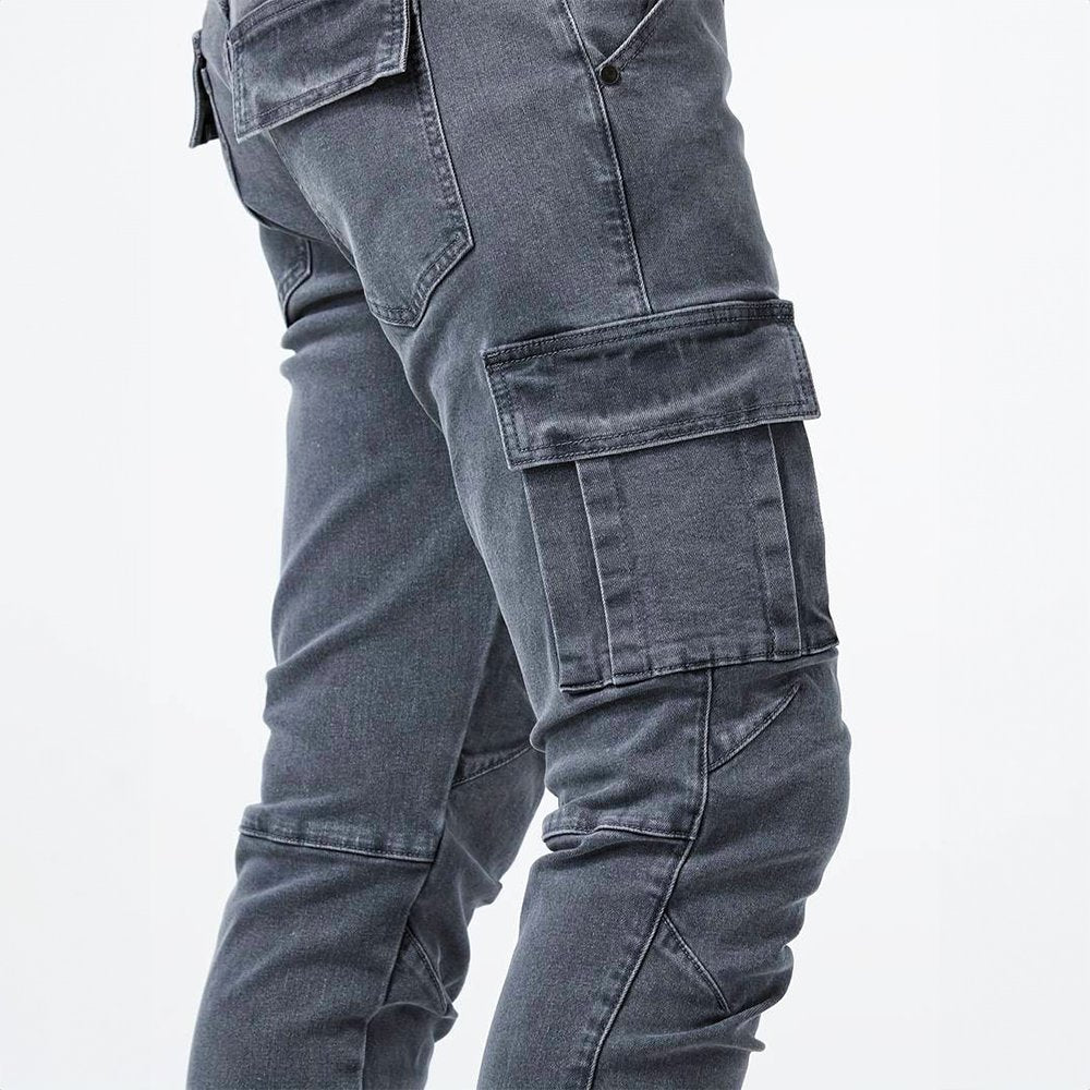 Men's Slim Fit Cargo Trousers Side Flap Pockets