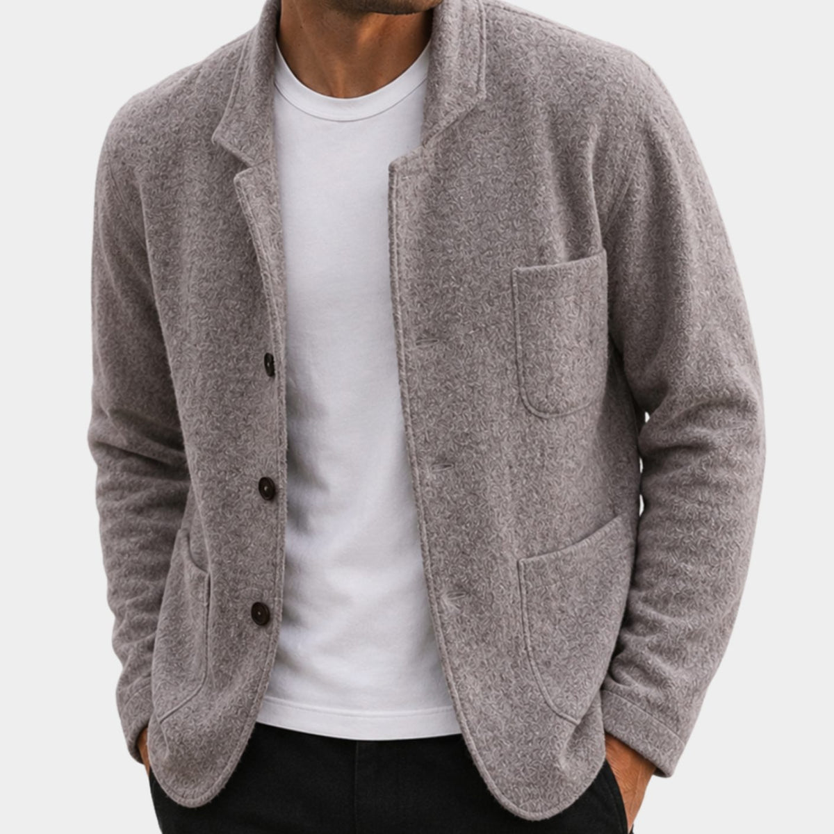 Men's Slim Fit Knitted Button-Up Cardigan - Grey