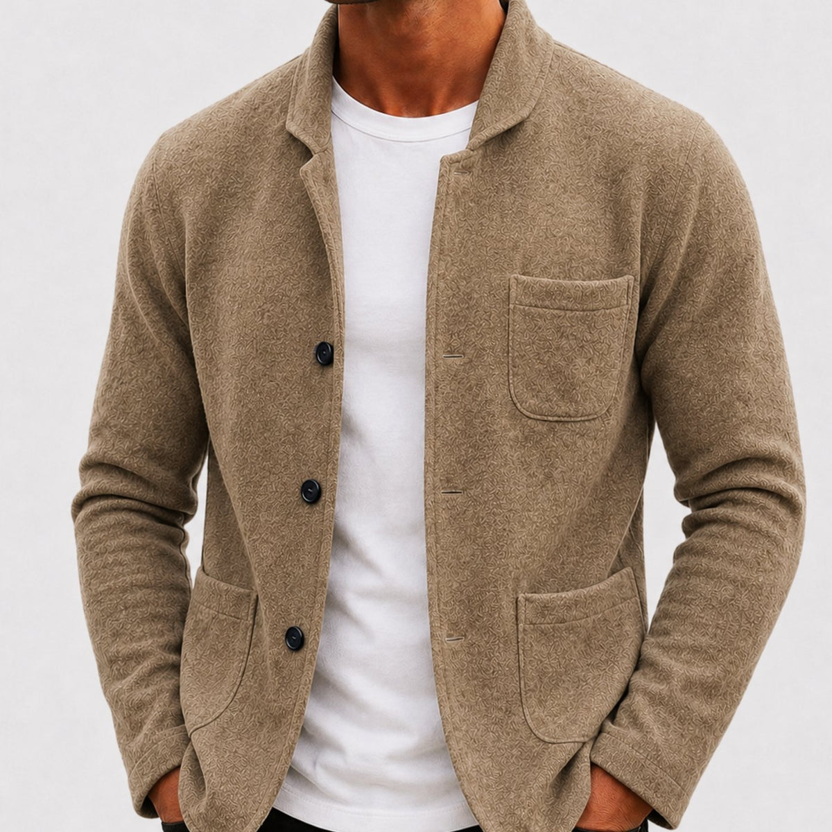 Men's Slim Fit Knitted Button-Up Cardigan - Beige