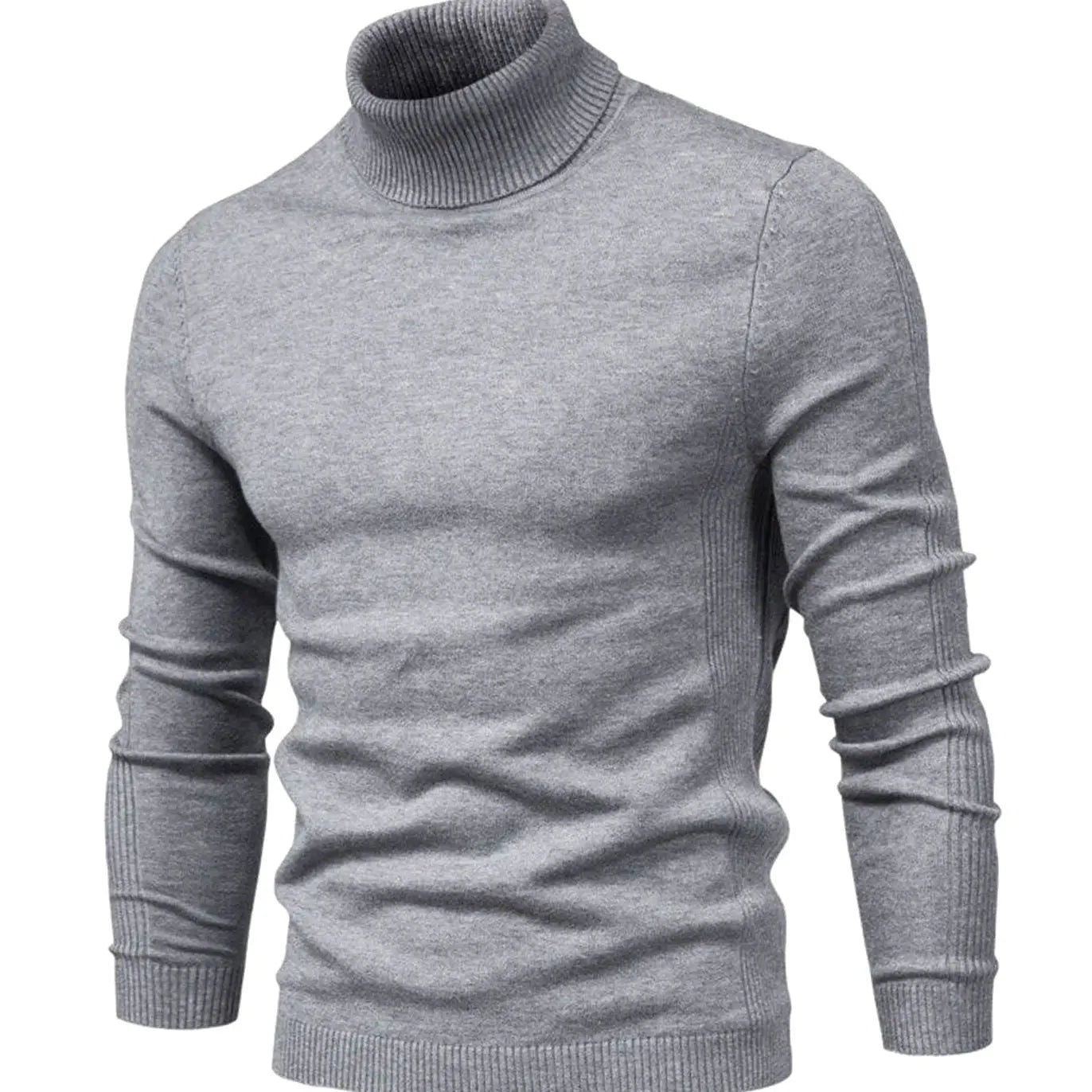 Men's Slim-Fit Turtleneck Knit Sweater Casual Pullover Jumper - Grey