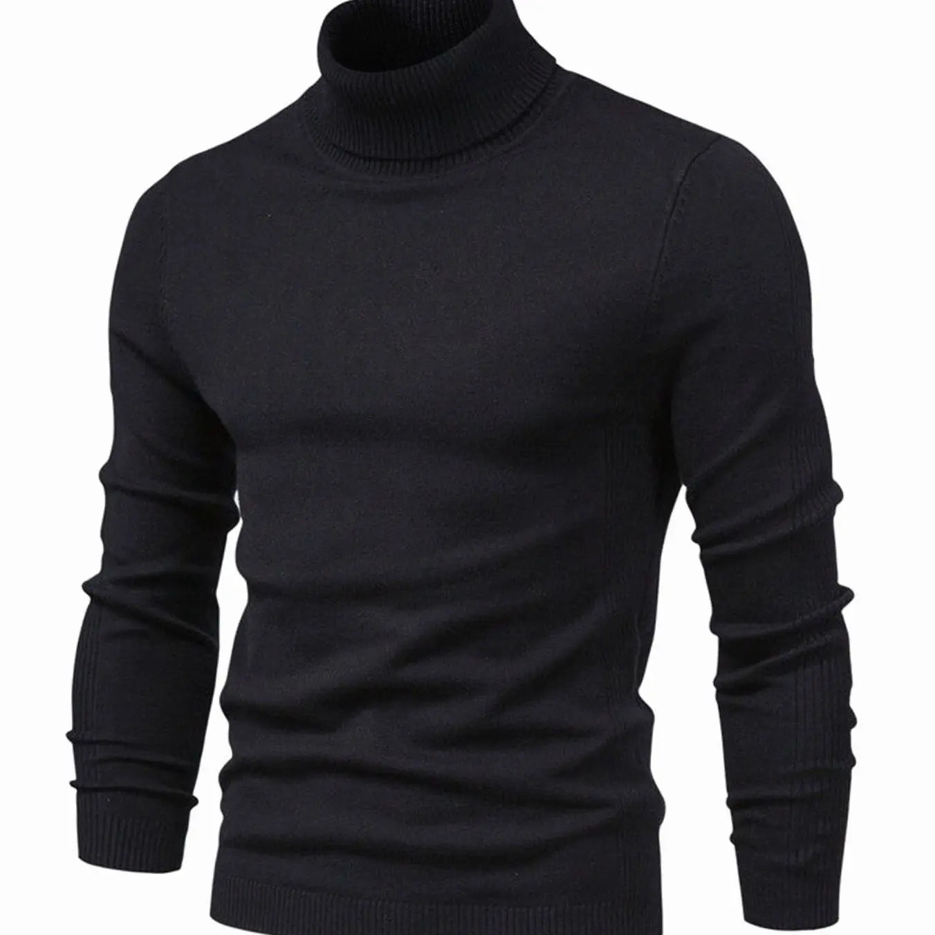 Men's Slim-Fit Turtleneck Knit Sweater Casual Pullover Jumper - Black