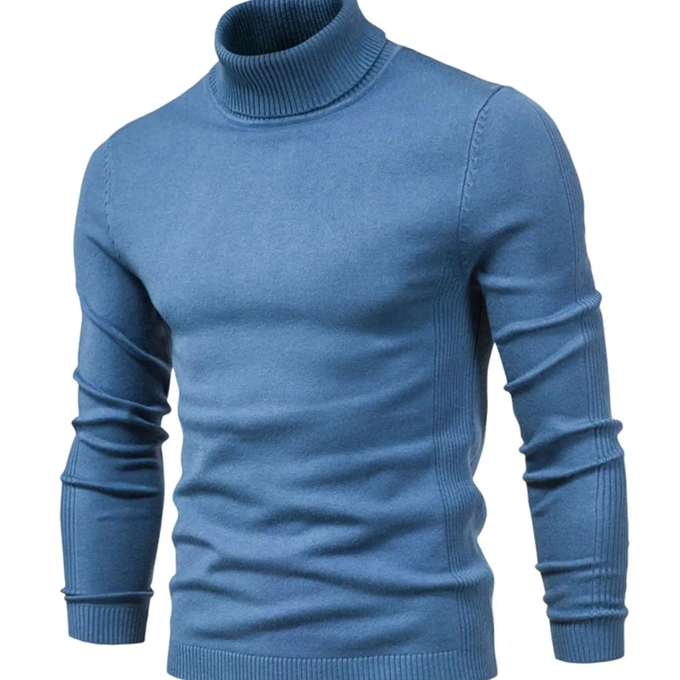 Men's Slim-Fit Turtleneck Knit Sweater Casual Pullover Jumper - Light Blue