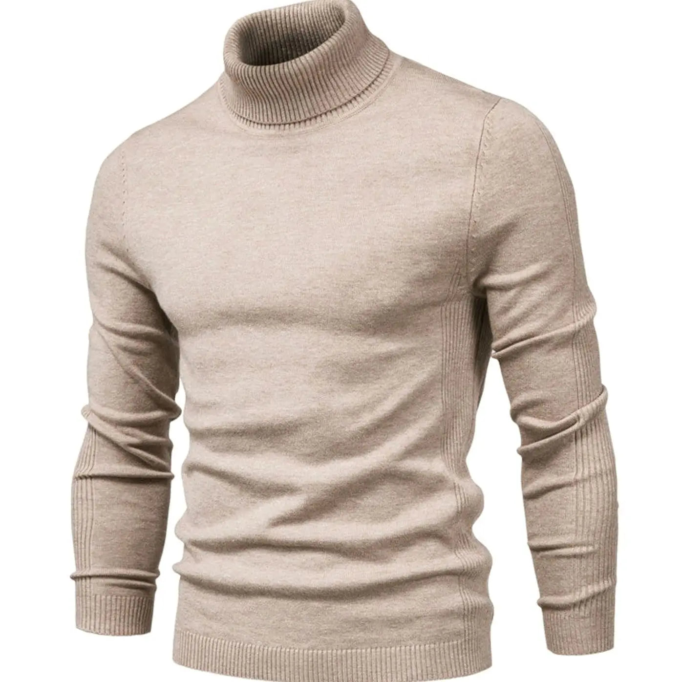 Men's Slim-Fit Turtleneck Knit Sweater Casual Pullover Jumper - Beige