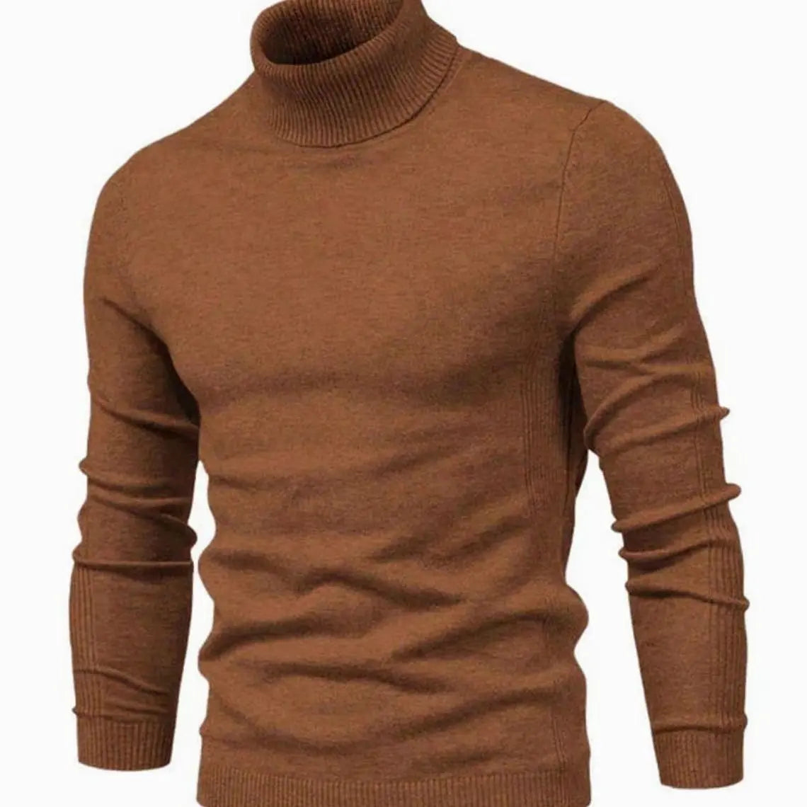 Men's Slim-Fit Turtleneck Knit Sweater Casual Pullover Jumper - Brown