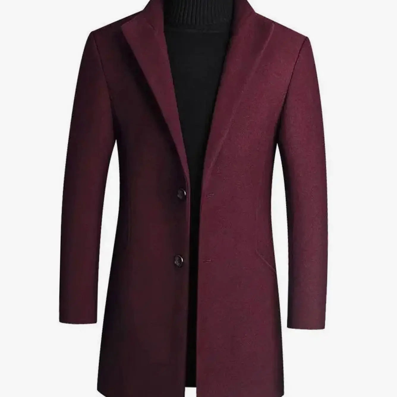 Men's Slim-Fit Wool Blend Winter Coat Notch Lapel - Burgundy