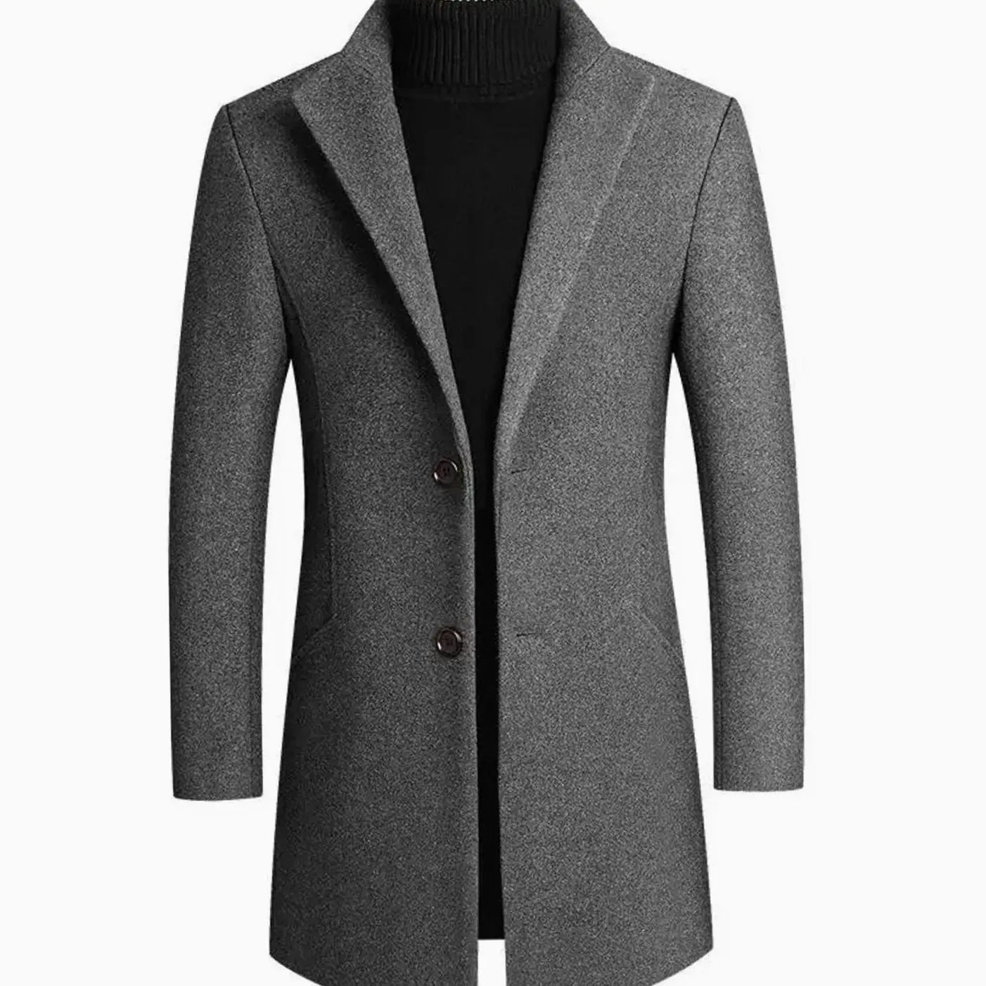 Men's Slim-Fit Wool Blend Winter Coat Notch Lapel - Grey