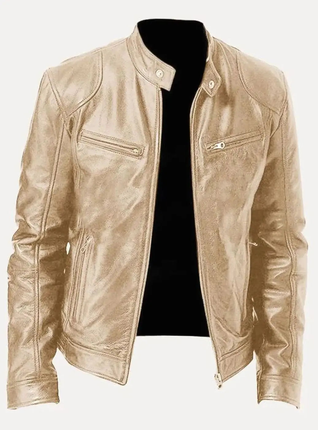 Men's Slim-Fit Zip-Up Leather Moto Style Jacket - Gold