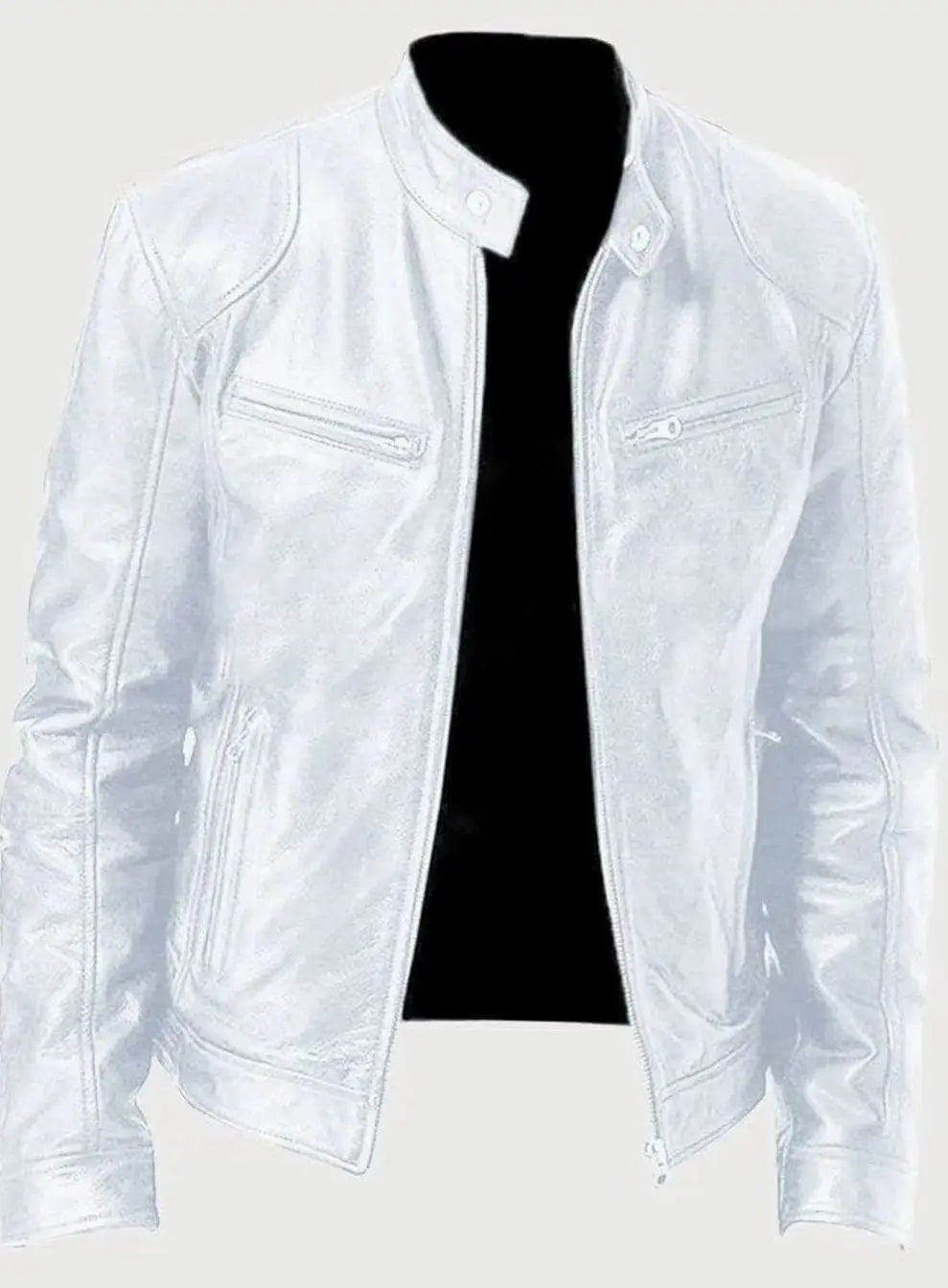 Men's Slim-Fit Zip-Up Leather Moto Style Jacket - White