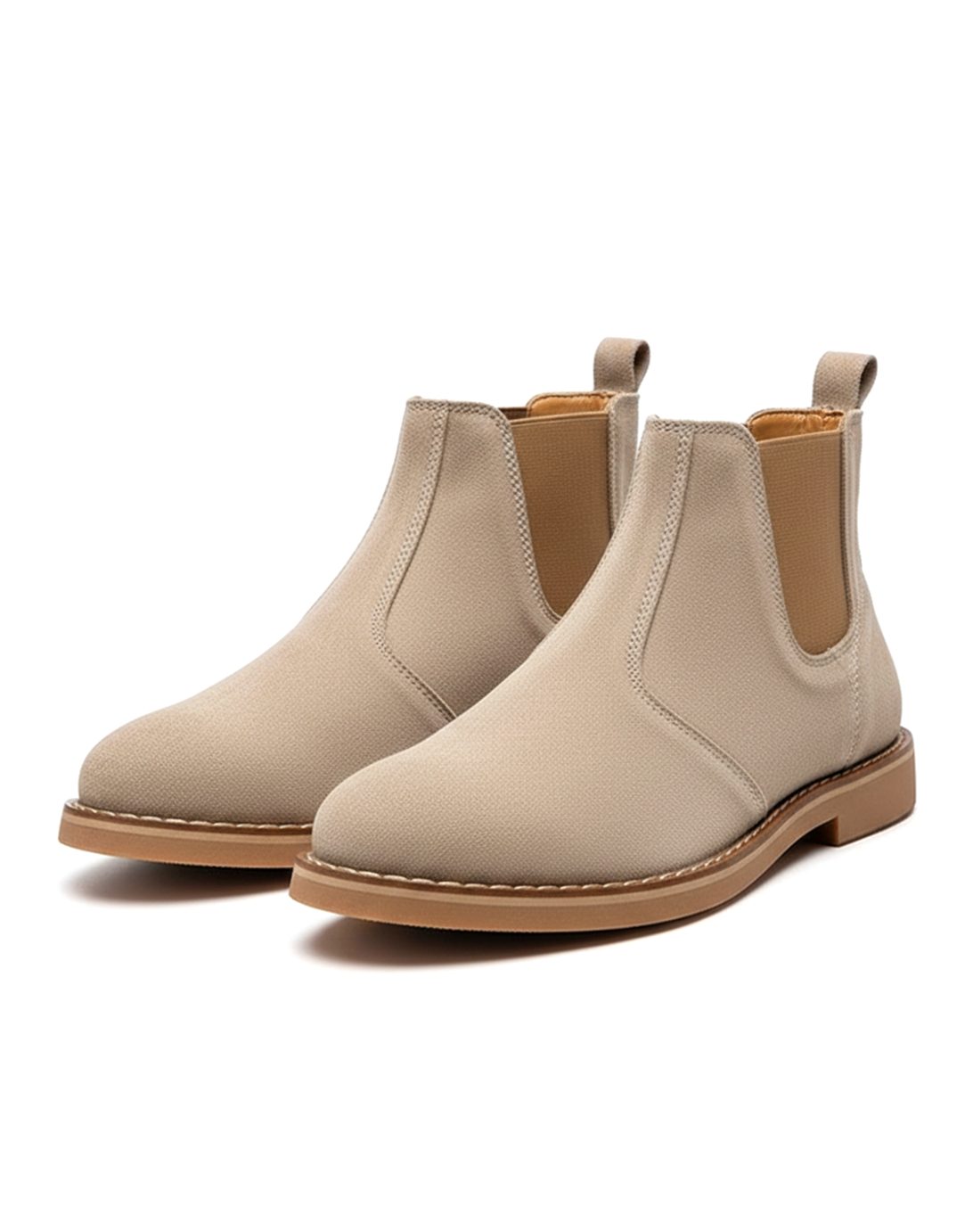 Men's Slip-On Leather Chelsea Boots Rubber Sole - Sand