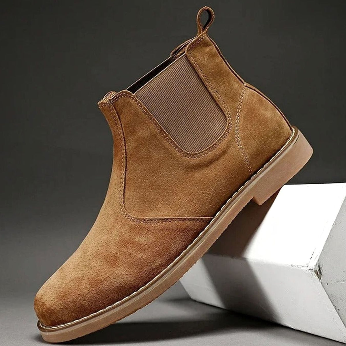 Men's Slip-On Leather Chelsea Boots Rubber Sole