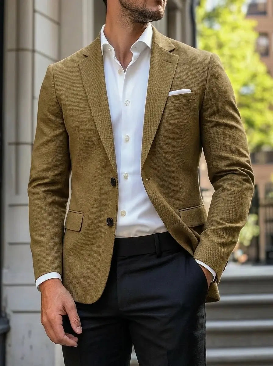 Men's Smart-Casual Single-Breasted Standard-Fit Blazer Jacket - Brown