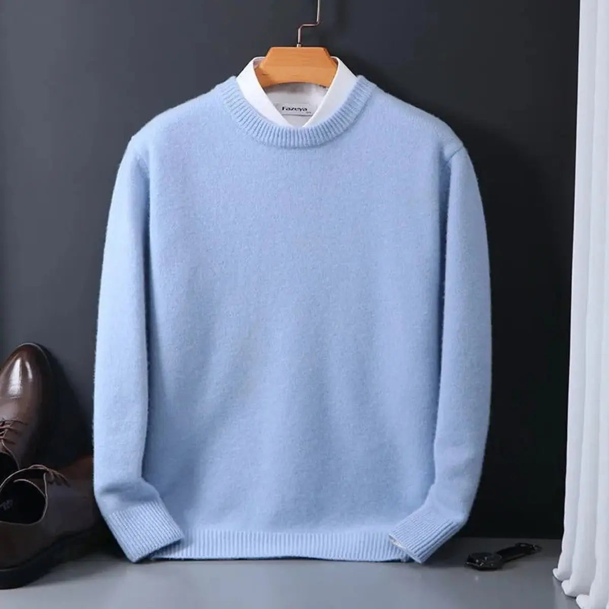 Men's Soft Mohair Crew Neck Knit Sweater Pullover Jumper