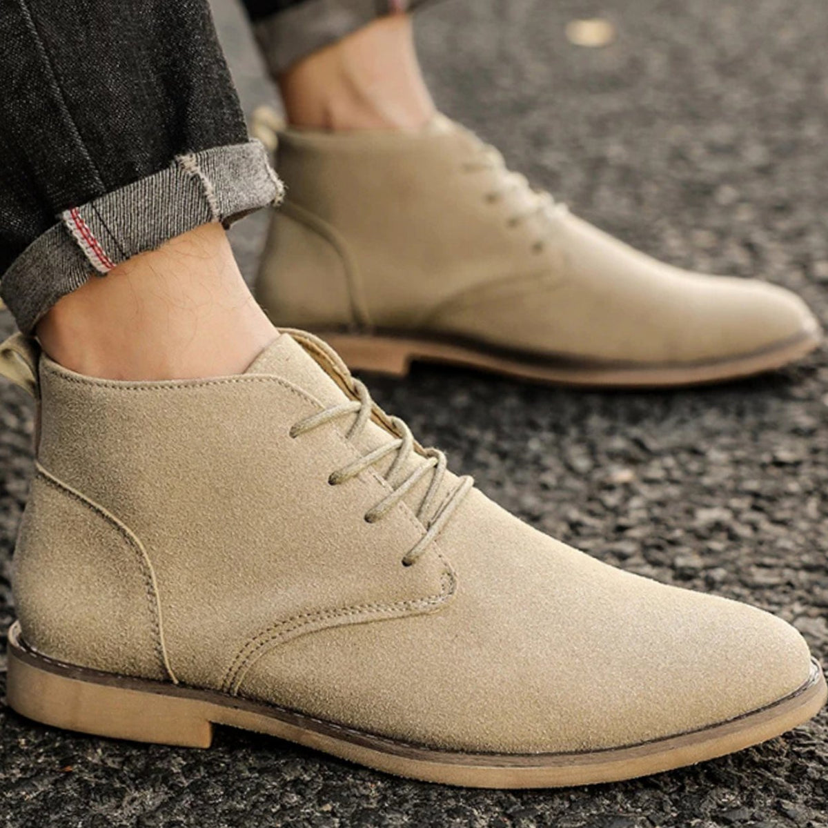 Men's Soft-Suede Lace-Up Chukka Boots - Ivory