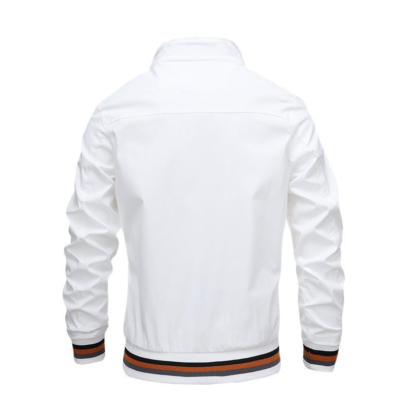 Men's Stand Collar Bomber Jacket Zip Front Ribbed Trim