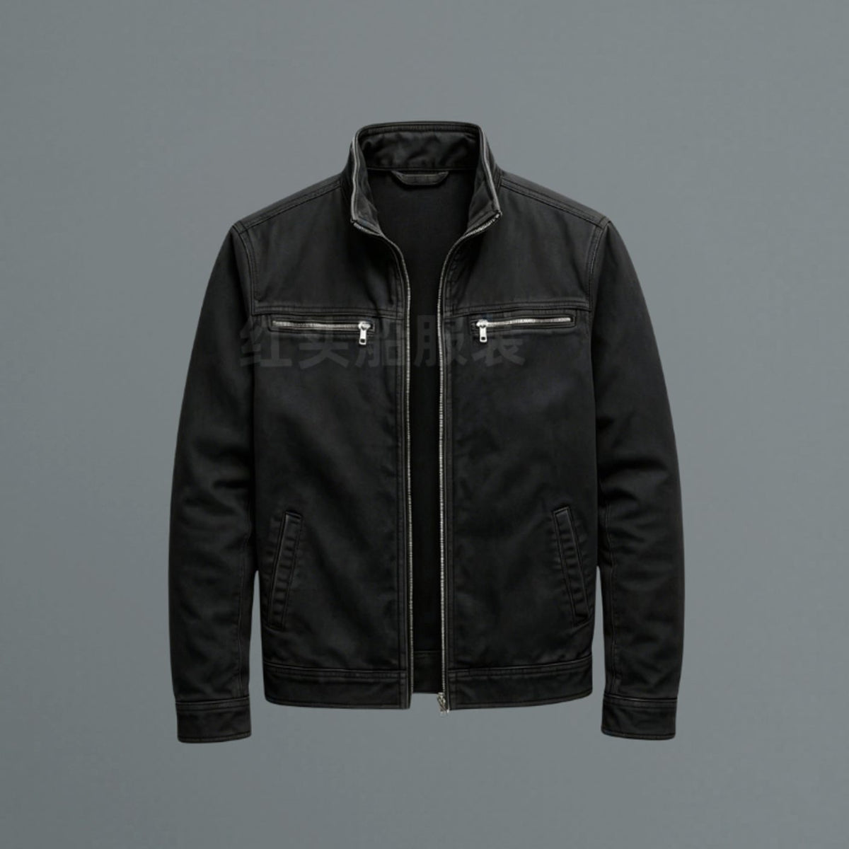 Men's Stand-Collar Full-Zip Slim-Fit Bomber Jacket - Black