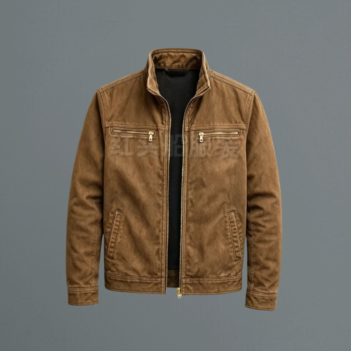 Men's Stand-Collar Full-Zip Slim-Fit Bomber Jacket - Brown