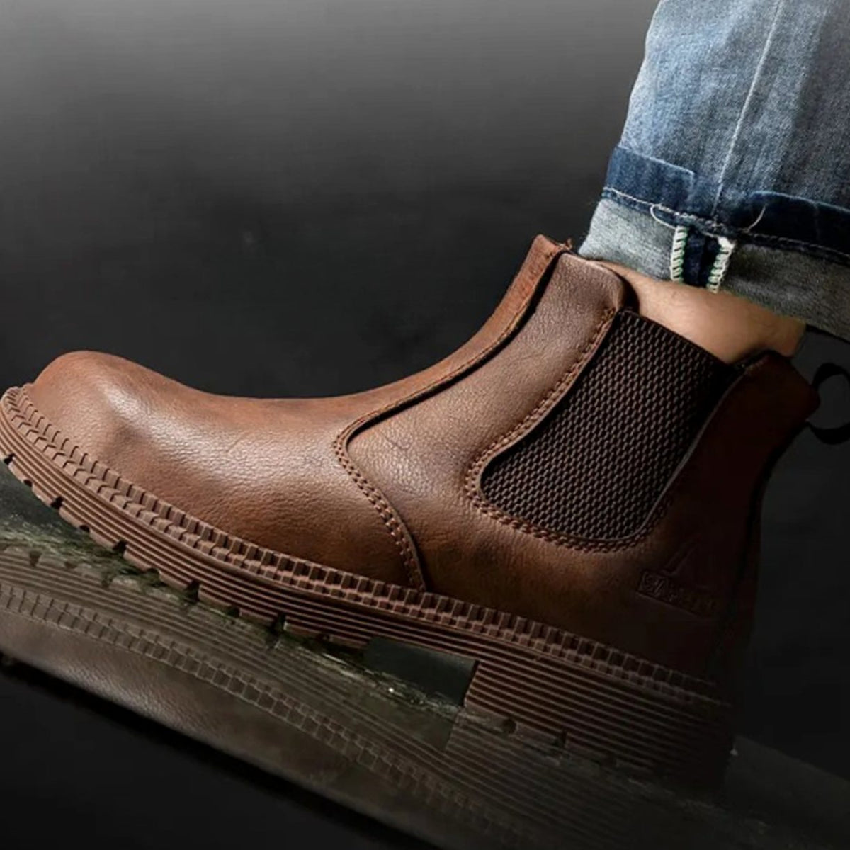 Men's Steel-Toe Chelsea Work Boots Leather Upper