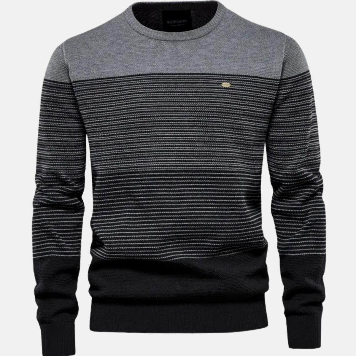 Men's Striped Colour-Block Crew-Neck Knit Pullover Jumper, Green - Grey