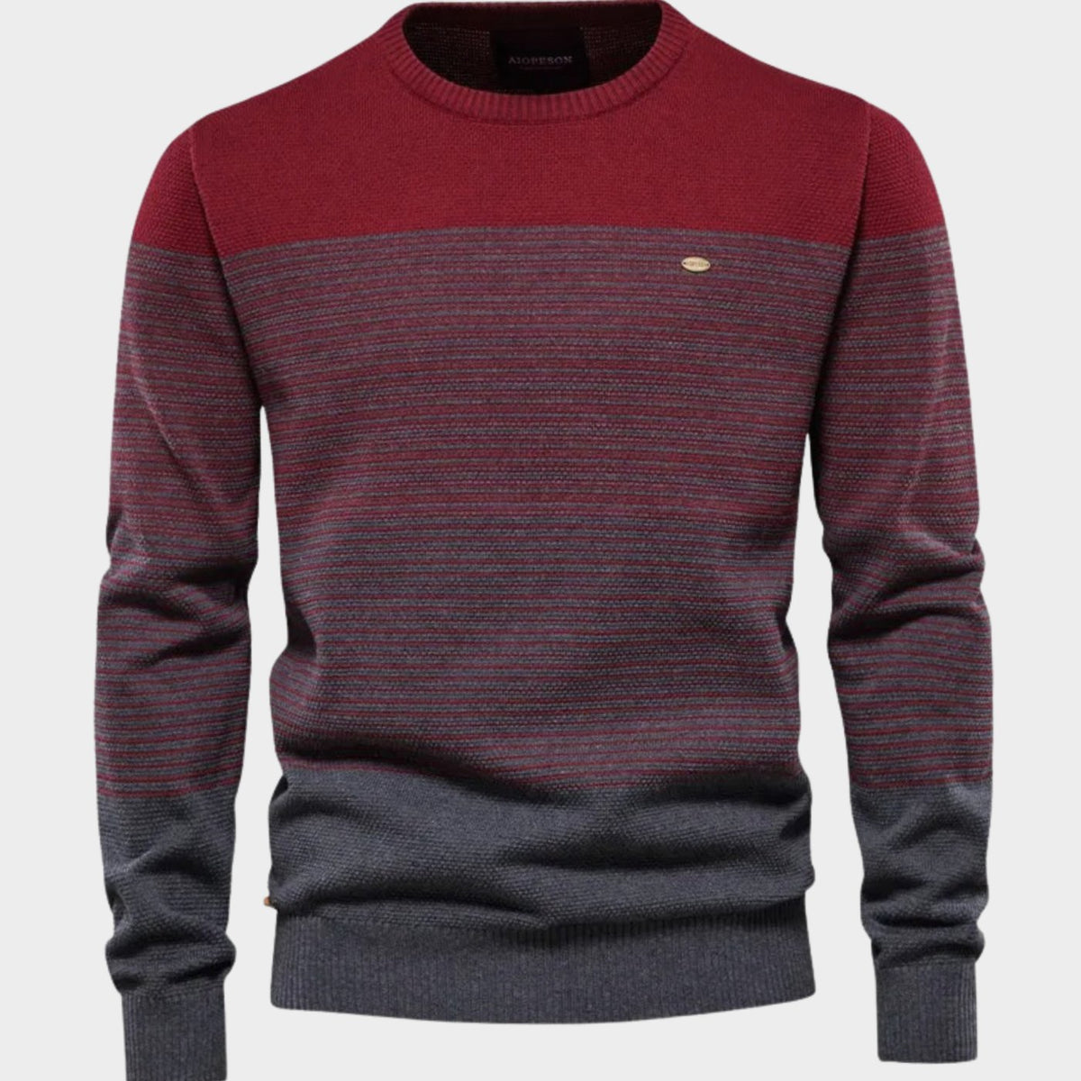 Men's Striped Colour-Block Crew-Neck Knit Pullover Jumper, Green - Red