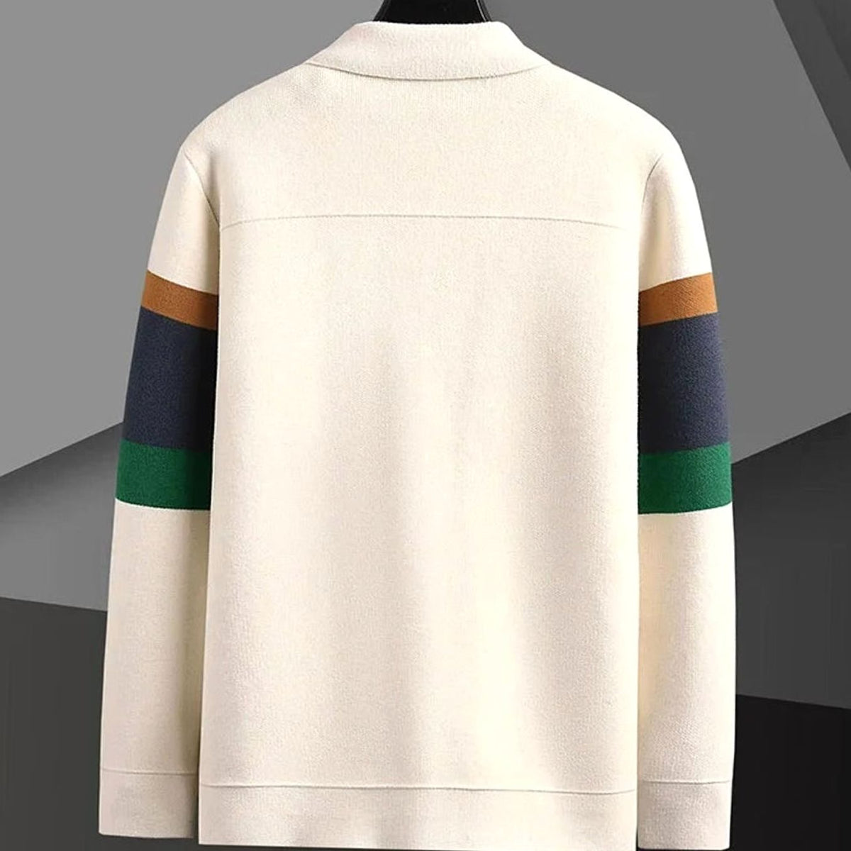 Men's Striped Heavyweight Cotton Knit Button-Front Cardigan Jacket