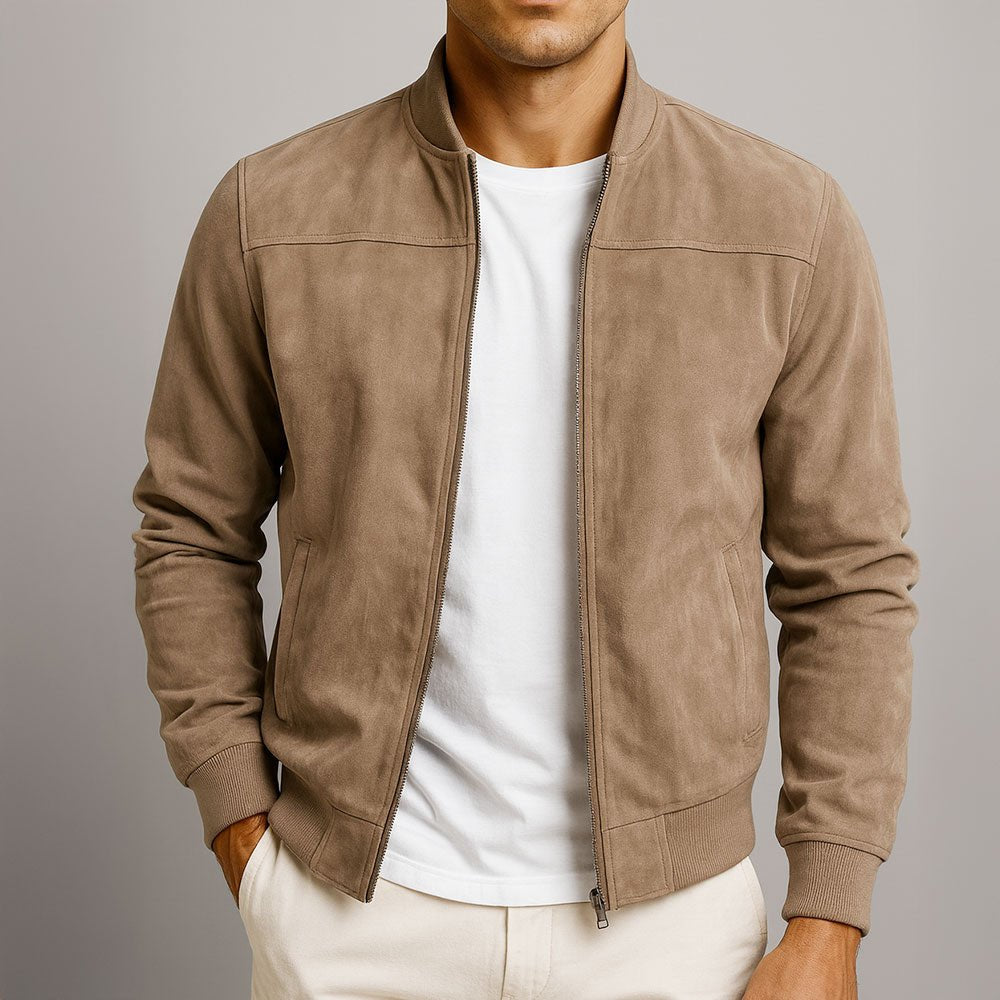 Men's Suede Bomber Jacket Minimalist Urban - Braun