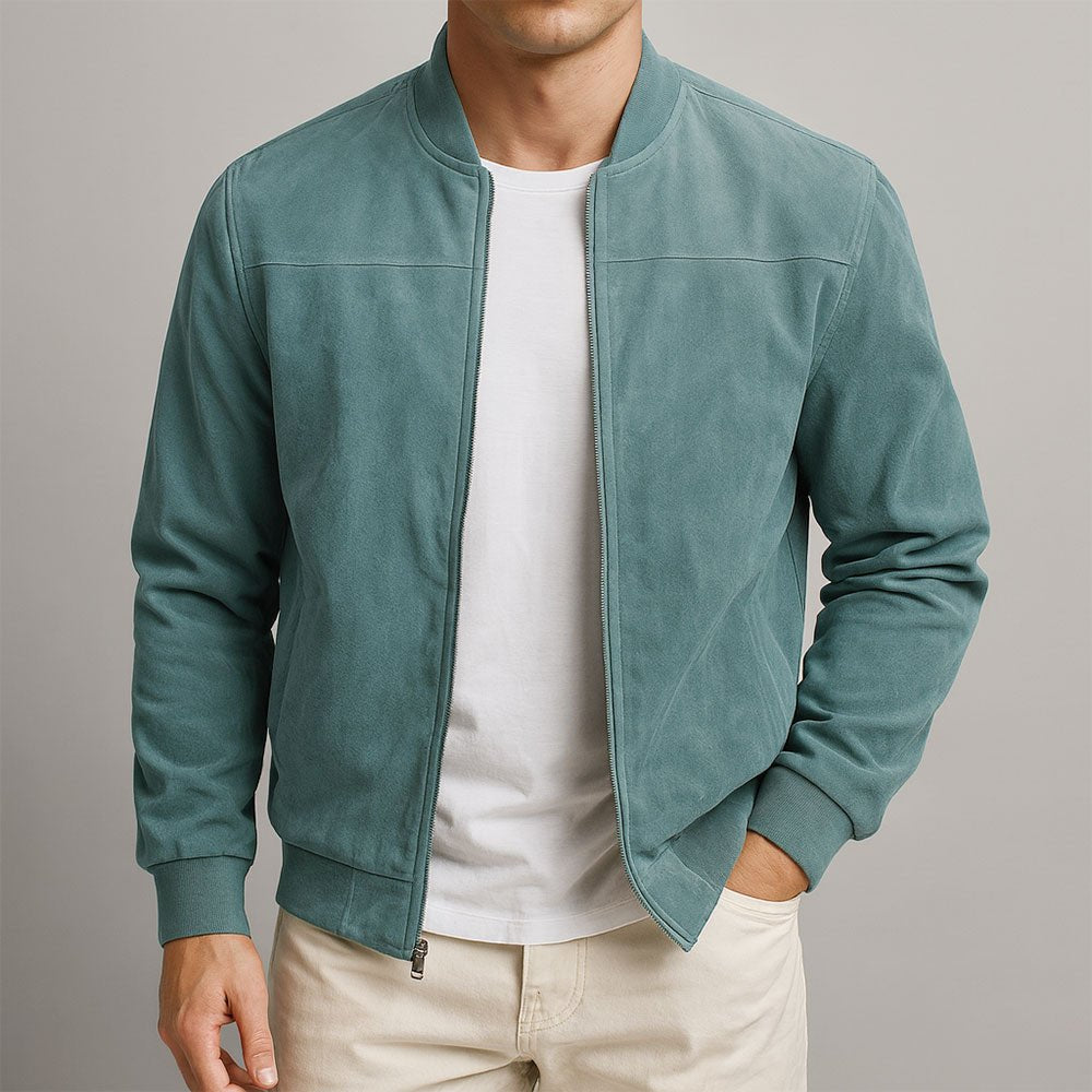 Men's Suede Bomber Jacket Minimalist Urban - Blau