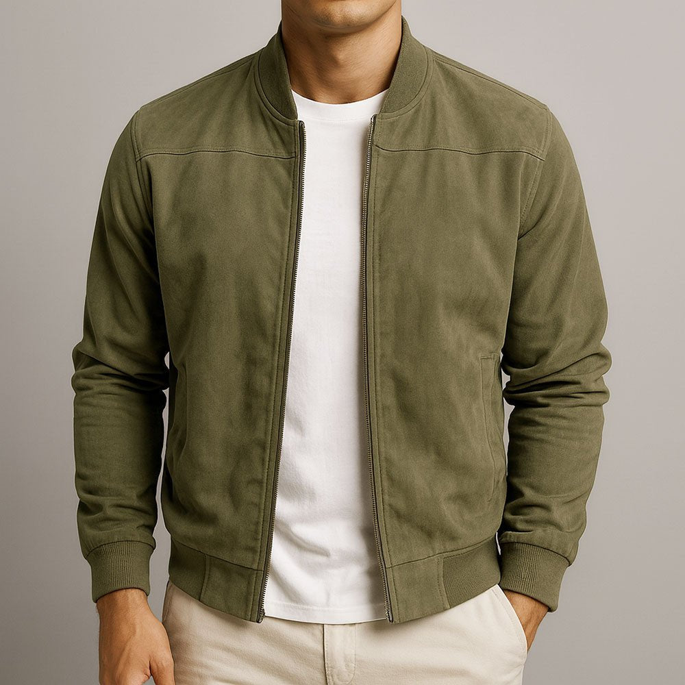 Men's Suede Bomber Jacket Minimalist Urban - Grün
